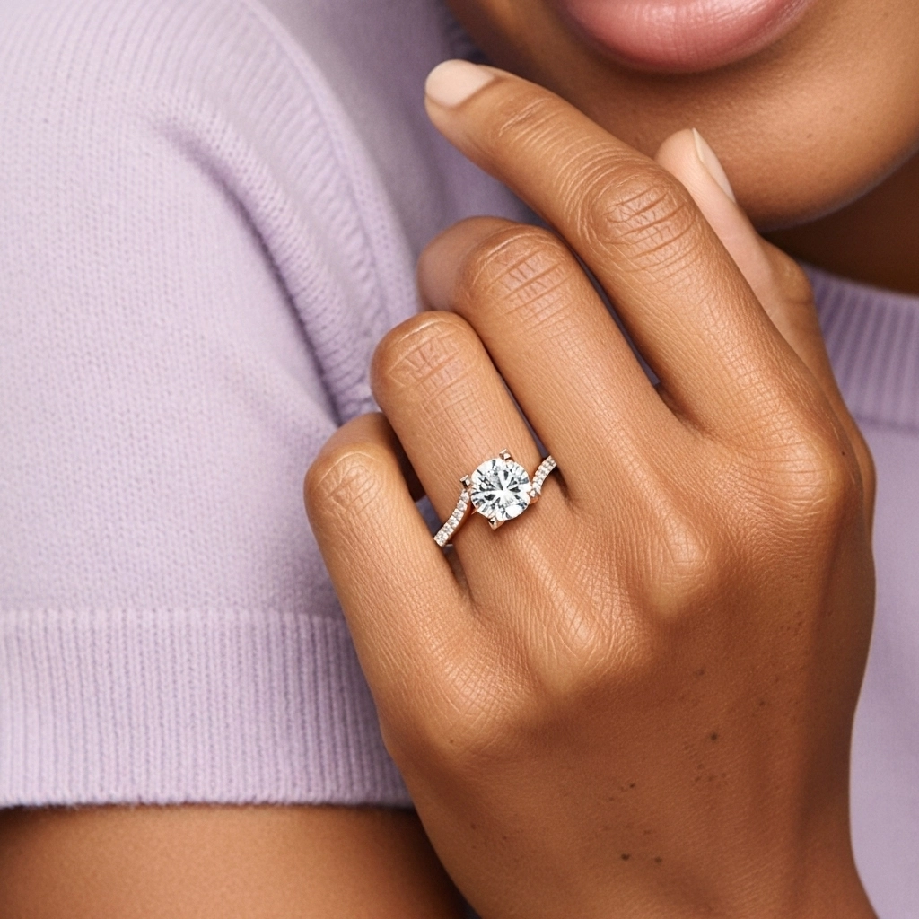 Or rose 14 carats Moissanite Bague de fiançailles