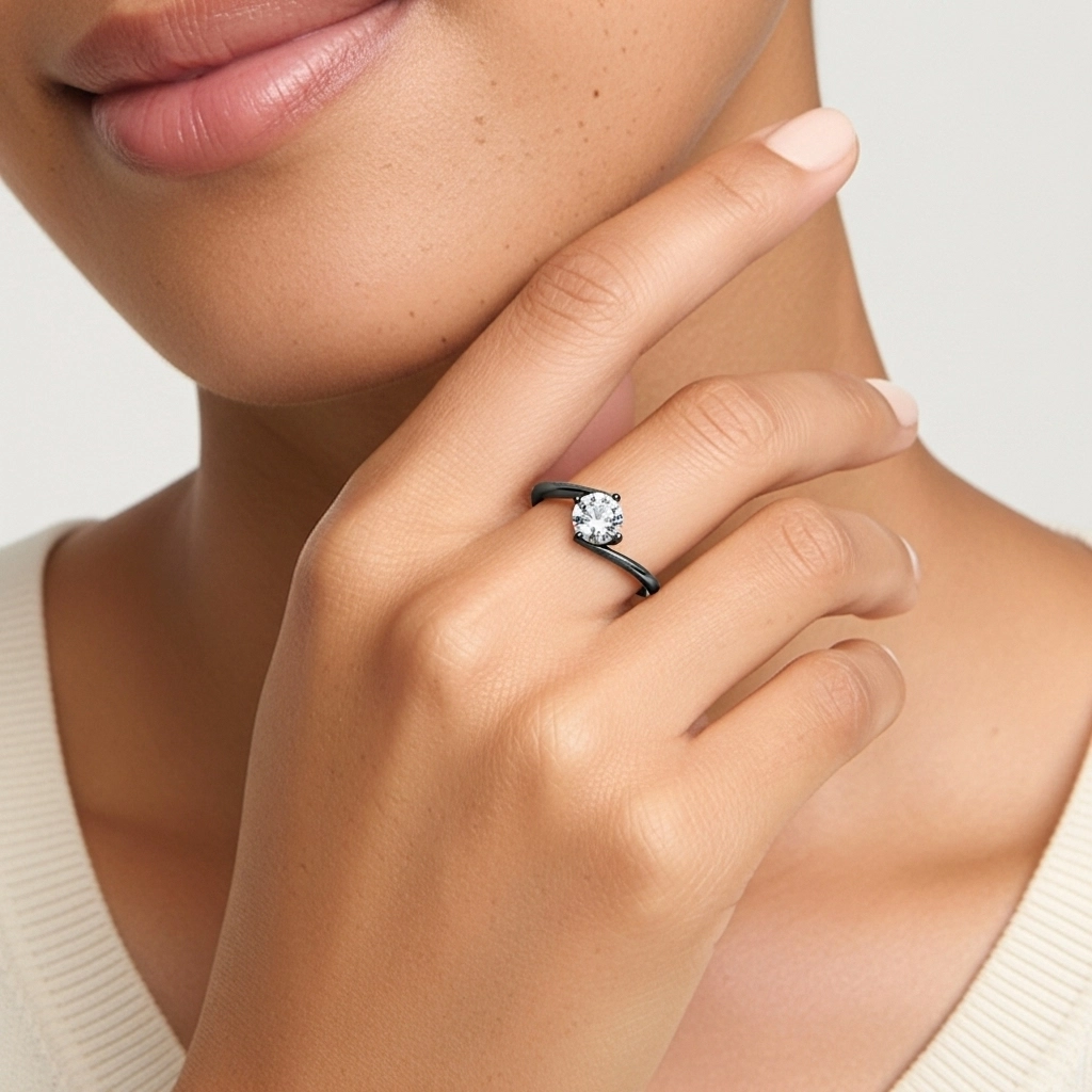 925 Sterling Silver Solitaire East West Bypass Shank Engagement Ring