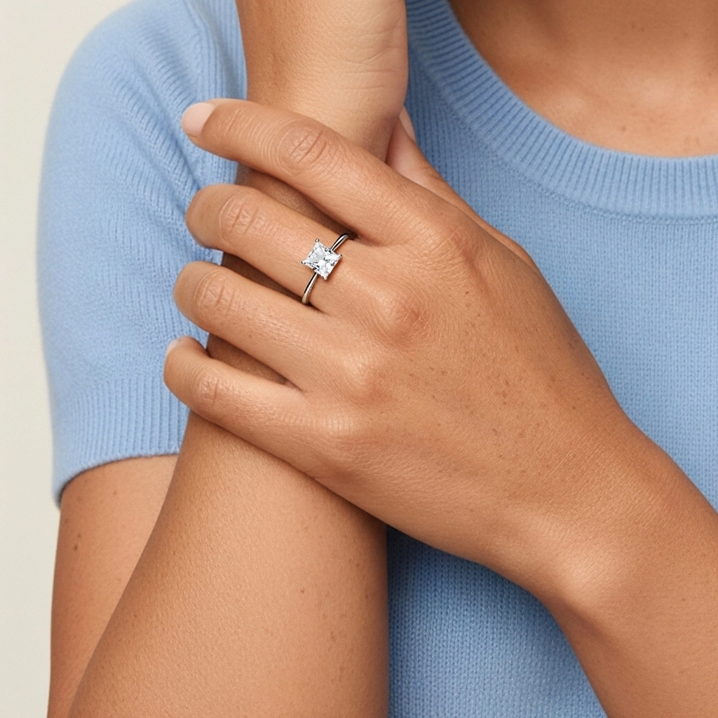 925 Sterling Silver Moissanite Engagement Ring