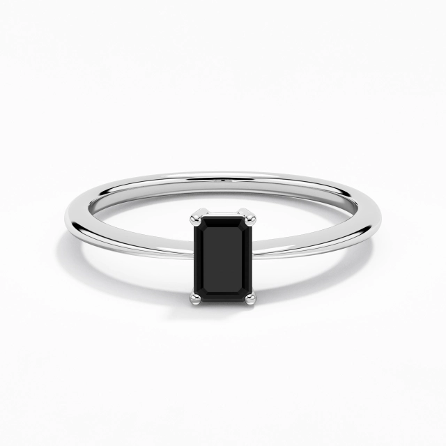 925 Sterling Silver Solitaire Custom Engagement Ring Polish Plating White Gold Simple Emerald Cubic Zirconia 0.80ct Reverse Tapered