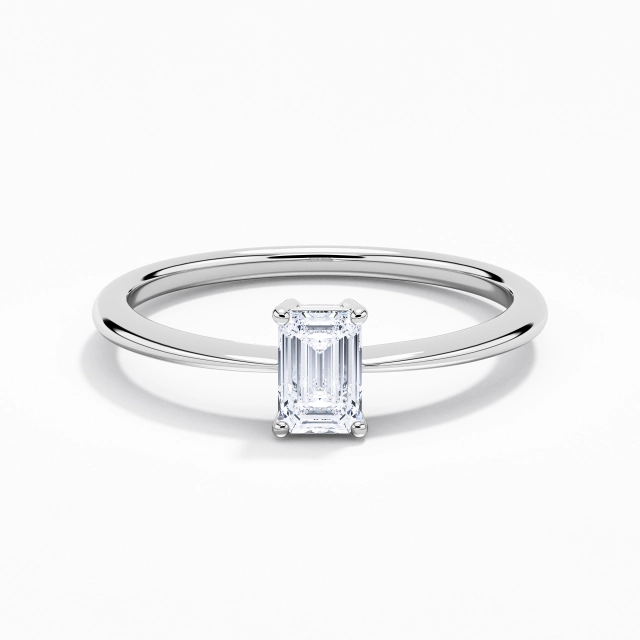 925 Sterling Silver Solitaire Custom Engagement Ring Polish Plating White Gold Simple Emerald Cubic Zirconia 0.80ct Reverse Tapered