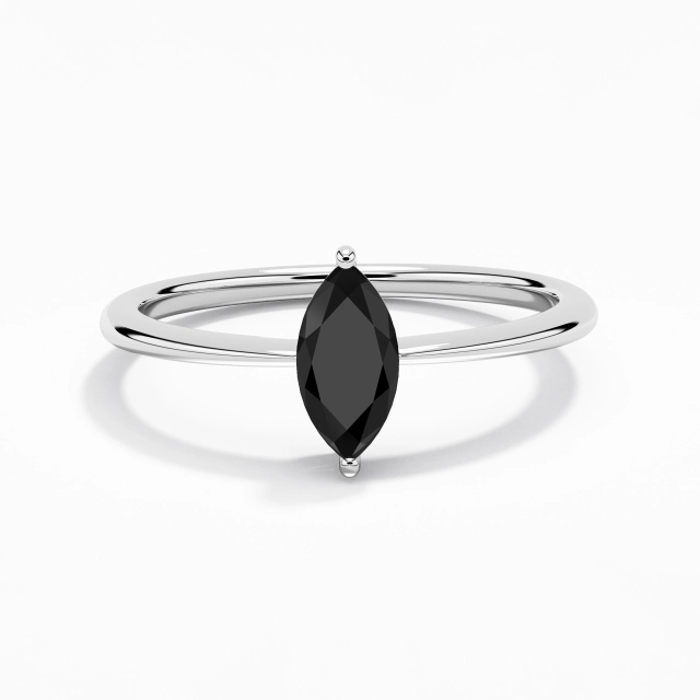 925 Sterling Silver Solitaire Custom Engagement Ring Polish Plating White Gold Simple Marquise Cubic Zirconia 0.80ct Reverse Tapered