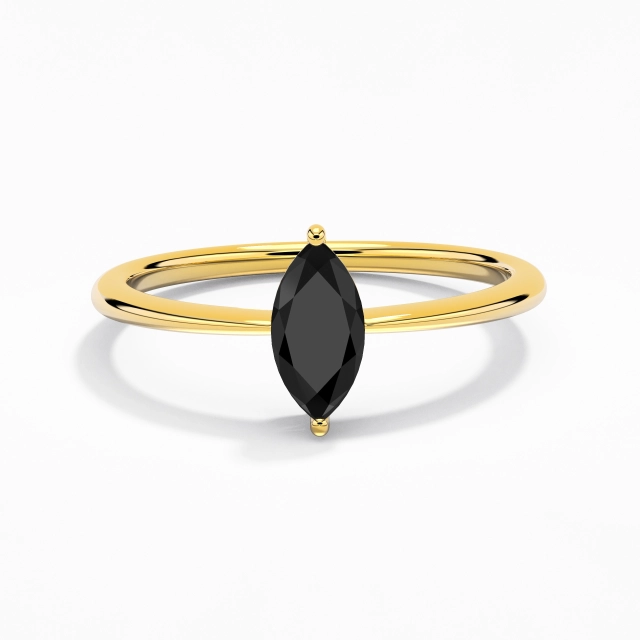 925 Sterling Silver Solitaire Custom Engagement Ring Polish Plating 18K Yellow Gold Simple Marquise Cubic Zirconia 0.80ct Reverse Tapered