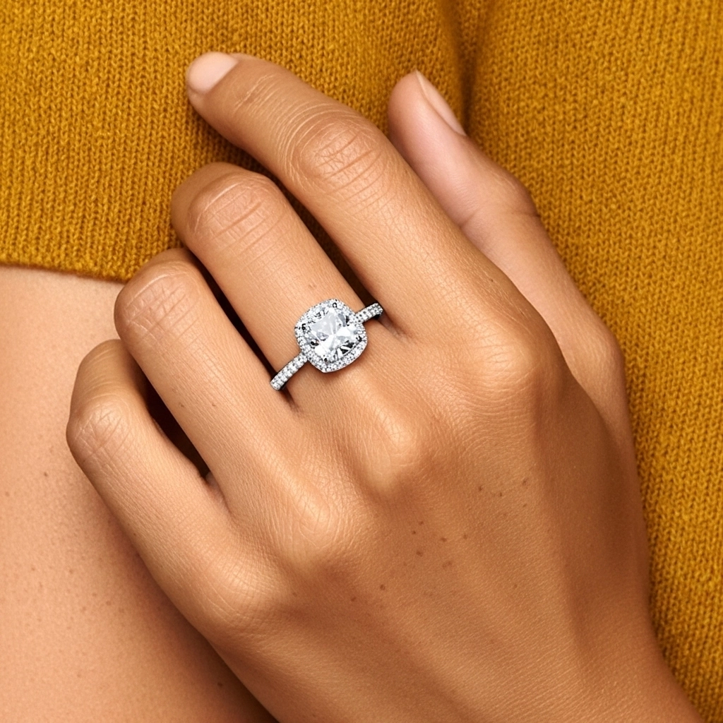 925 Sterling Silver Moissanite Engagement Ring