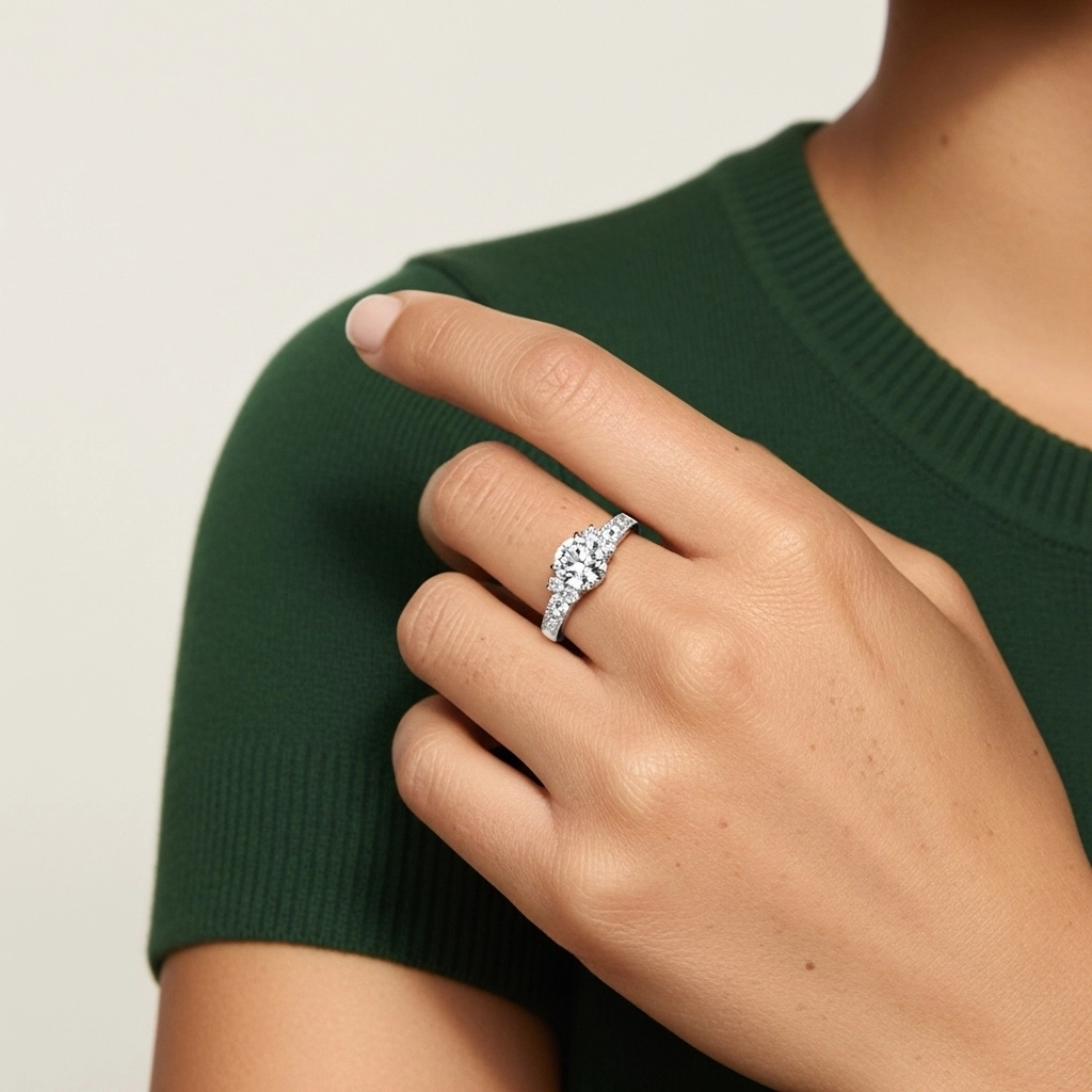 Argent sterling 925 Moissanite Bague de fiançailles