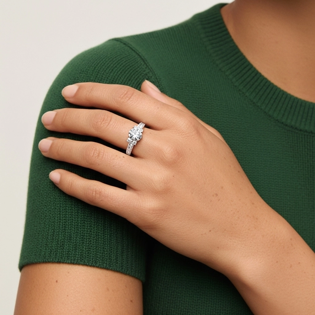 Argent sterling 925 Moissanite Bague de fiançailles