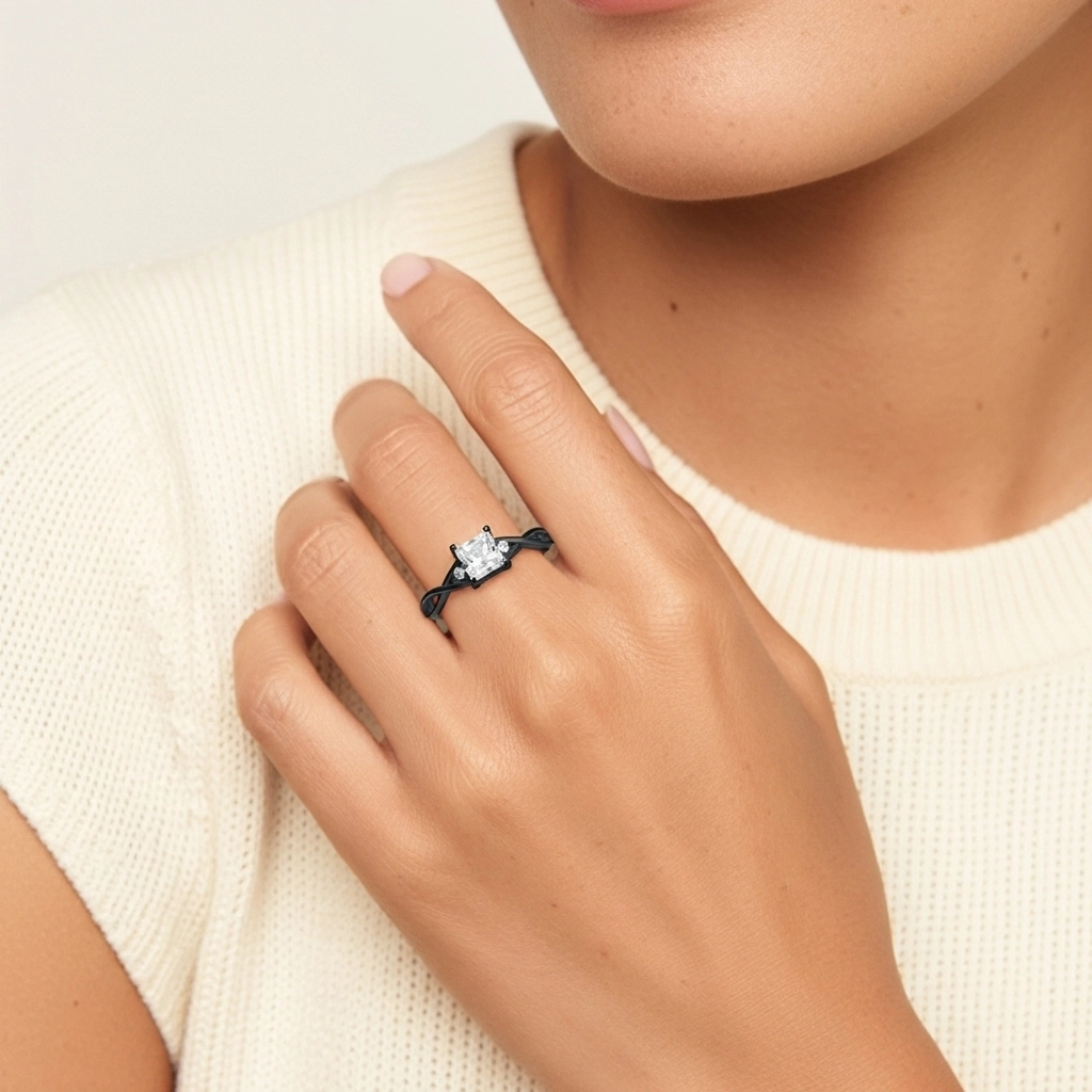 925 Sterling Silver Prong Twist Engagement Ring