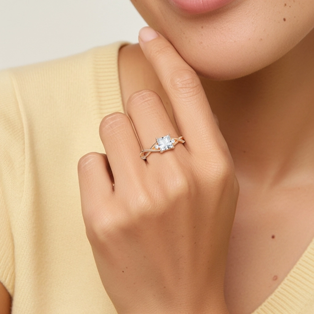 Or rose 18 carats Moissanite Bague de fiançailles