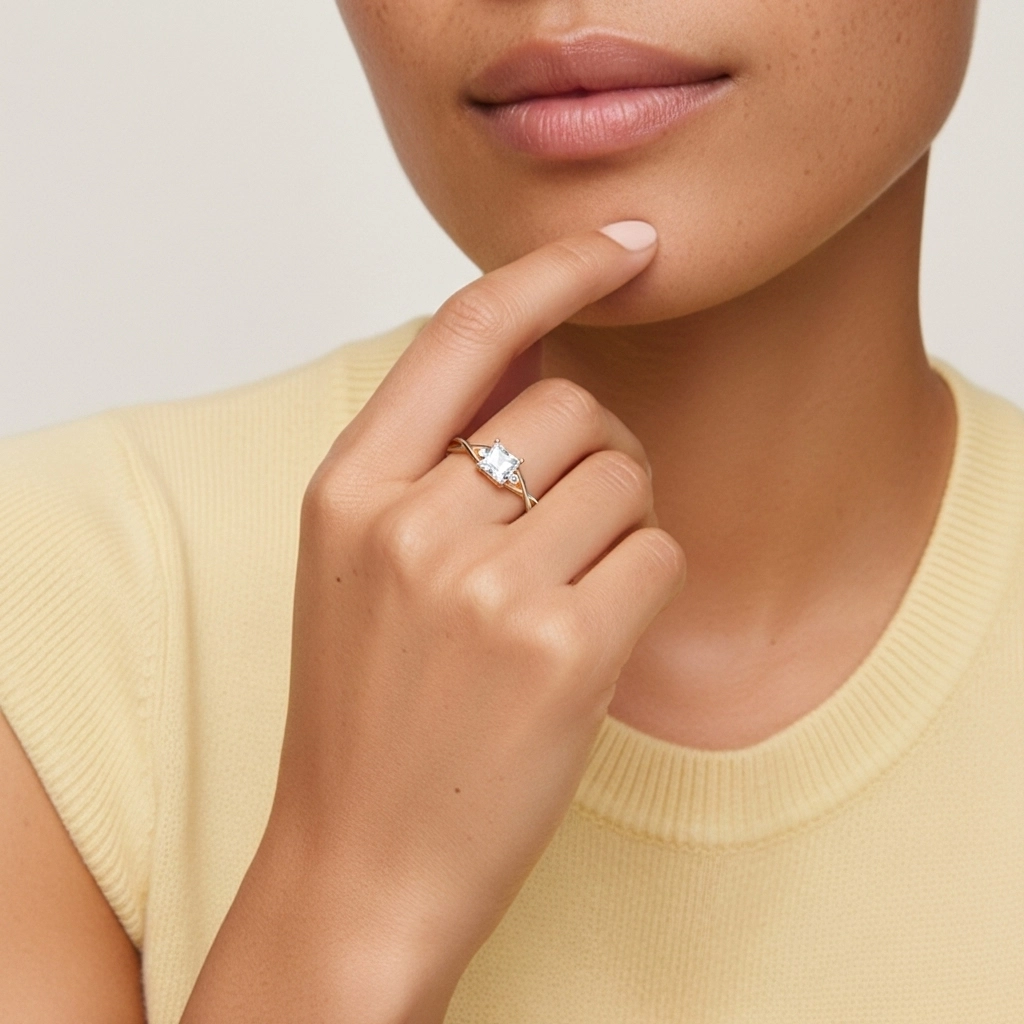 Or rose 18 carats Moissanite Bague de fiançailles