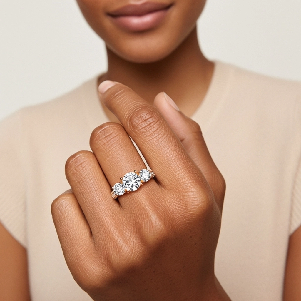 925 Sterling Silver Three Stone Trellis Straight Shank Engagement Ring