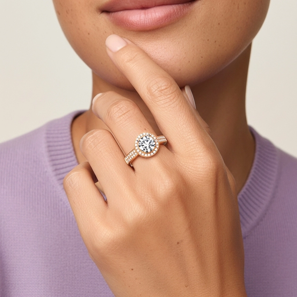 925 Sterling Silver Halo Pavé Straight Shank Engagement Ring