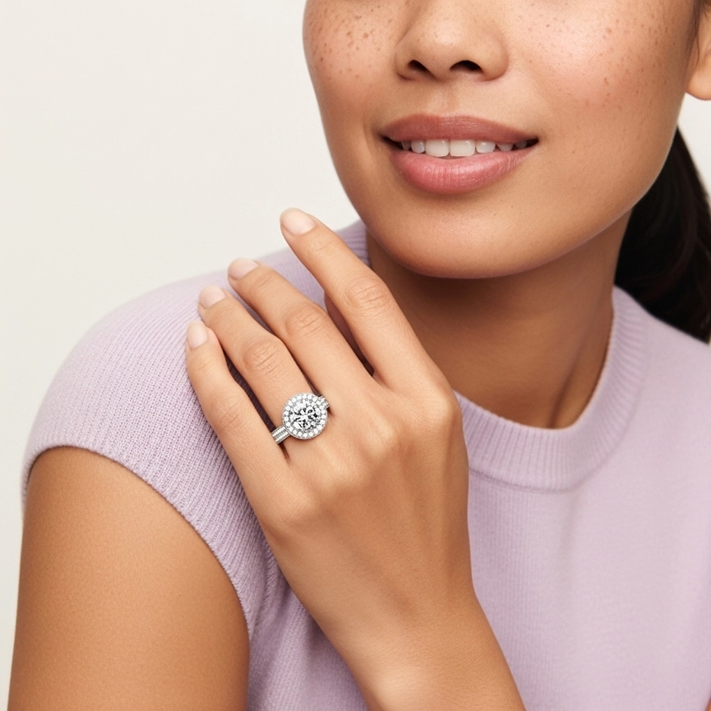 Platinum Halo Pavé Straight Shank Engagement Ring