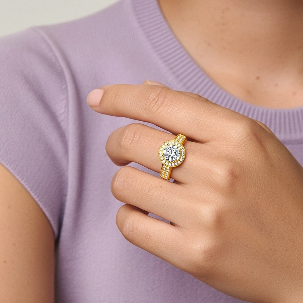 925 Sterling Silver Halo Pavé Straight Shank Engagement Ring