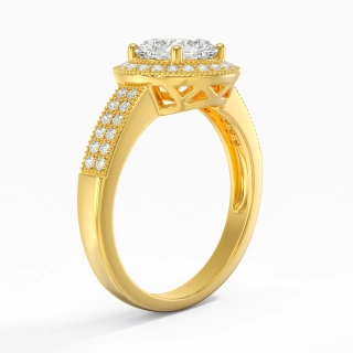 18K Gold Halo Pavé Straight Shank Engagement Ring