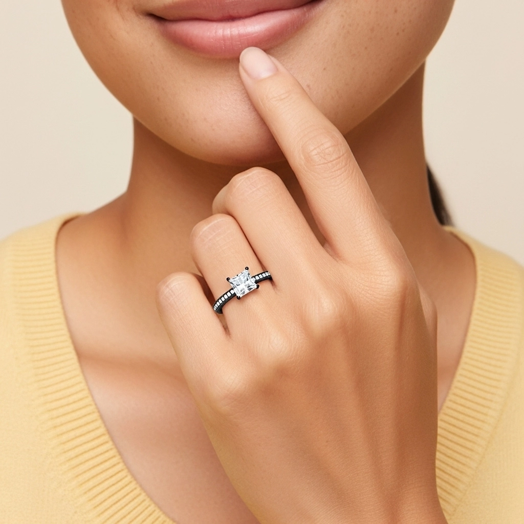 Argent sterling 925 Griffe Tige Droite Bague de fiançailles