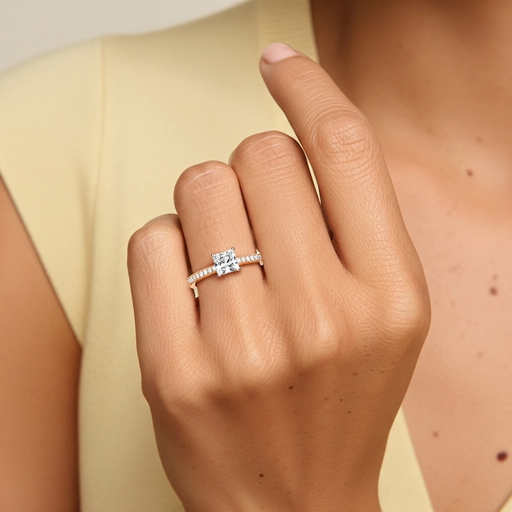 Délicat Perlé Princesse Coupé Bague de fiançailles