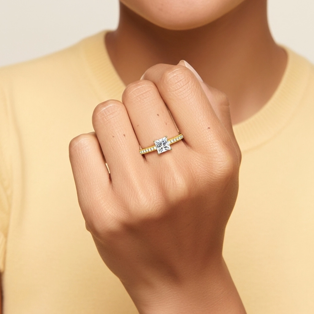 Délicat Perlé Princesse Coupé Bague de fiançailles