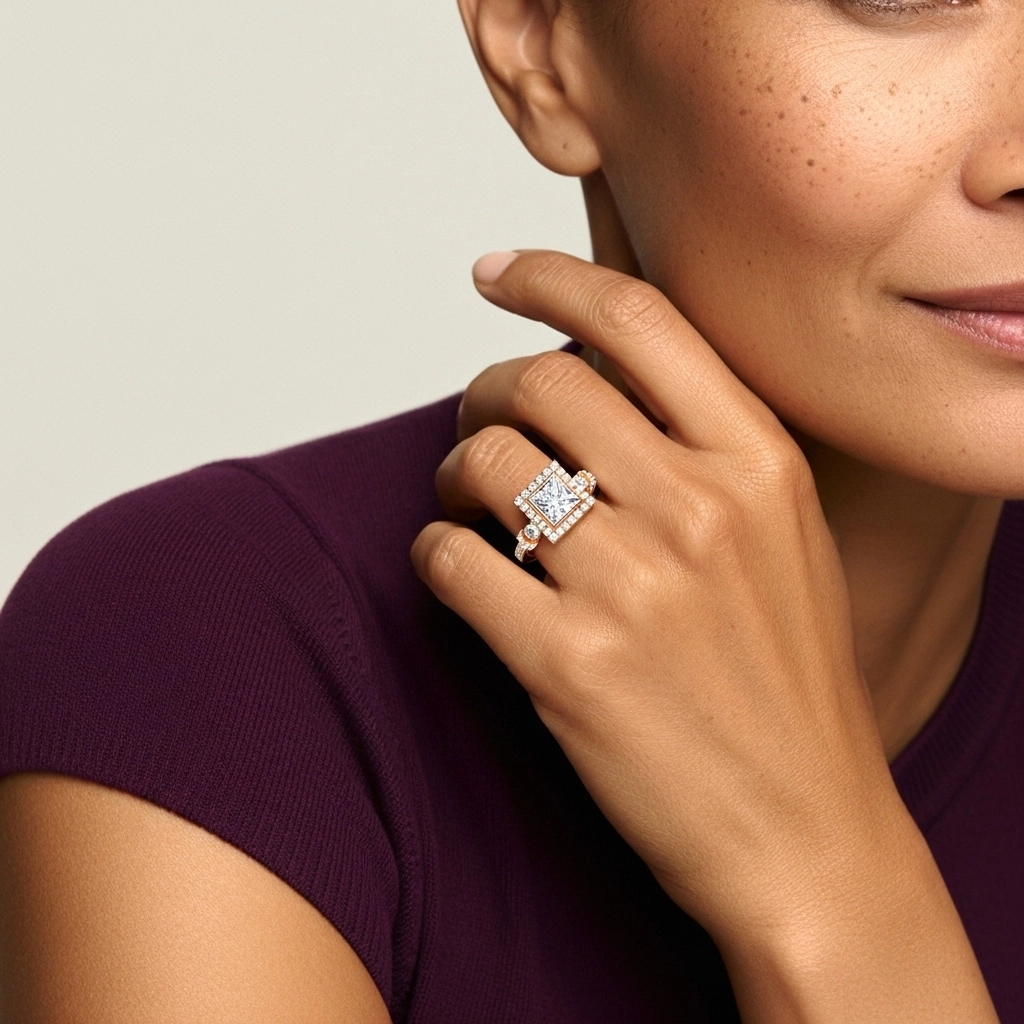 Vintage Cutout Princess Cut Engagement Ring