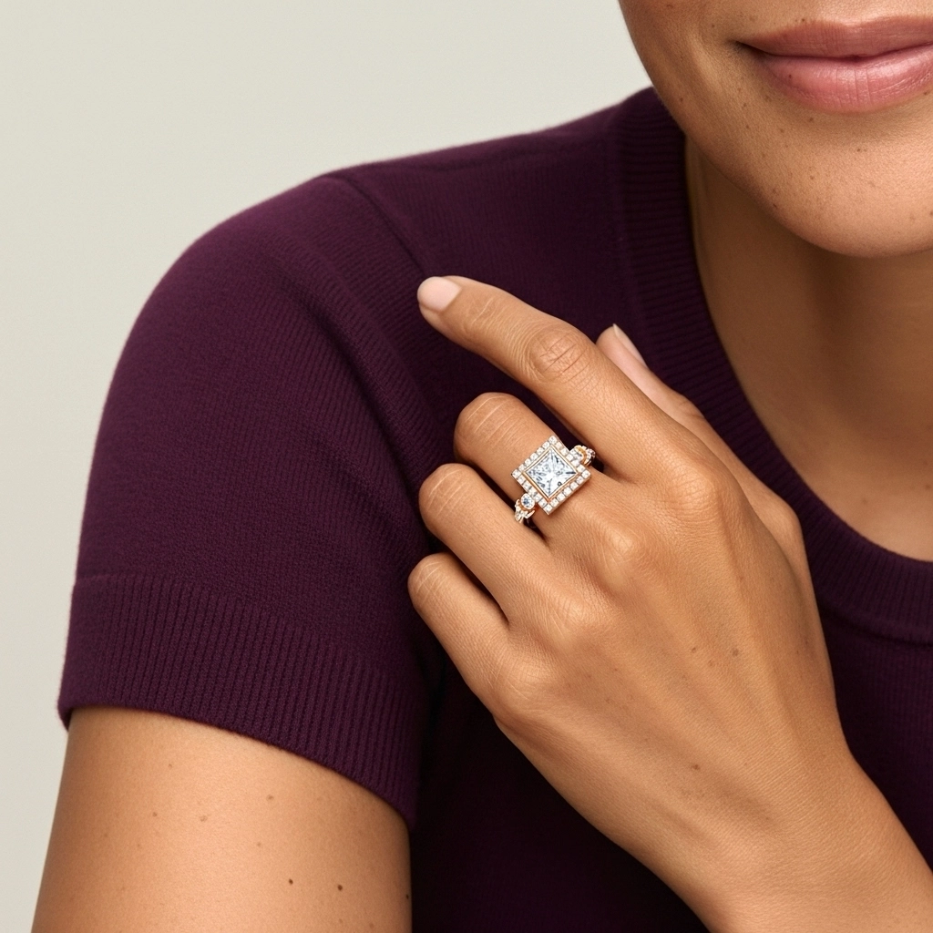 Vintage Cutout Princess Cut Engagement Ring