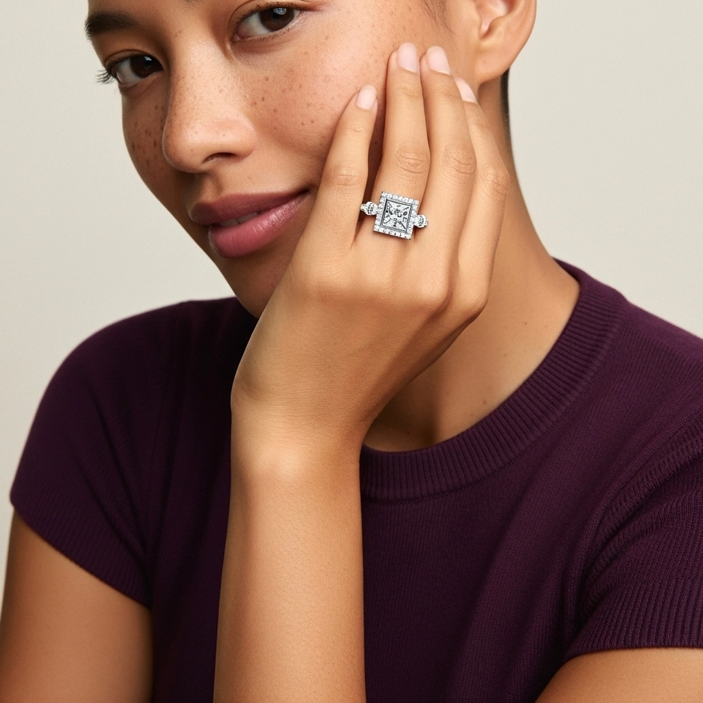 Vintage Cutout Princess Cut Engagement Ring