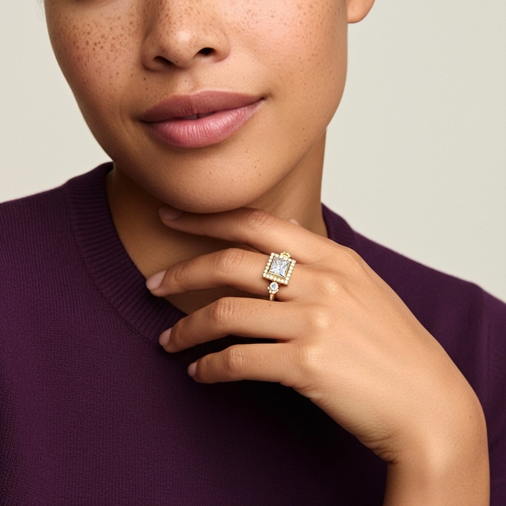 Vintage Cutout Princess Cut Engagement Ring