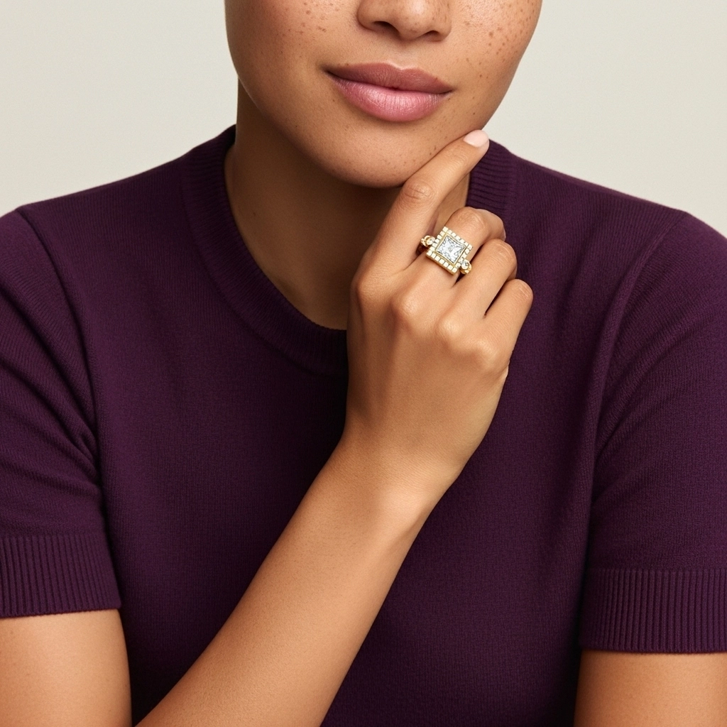 Vintage Cutout Princess Cut Engagement Ring