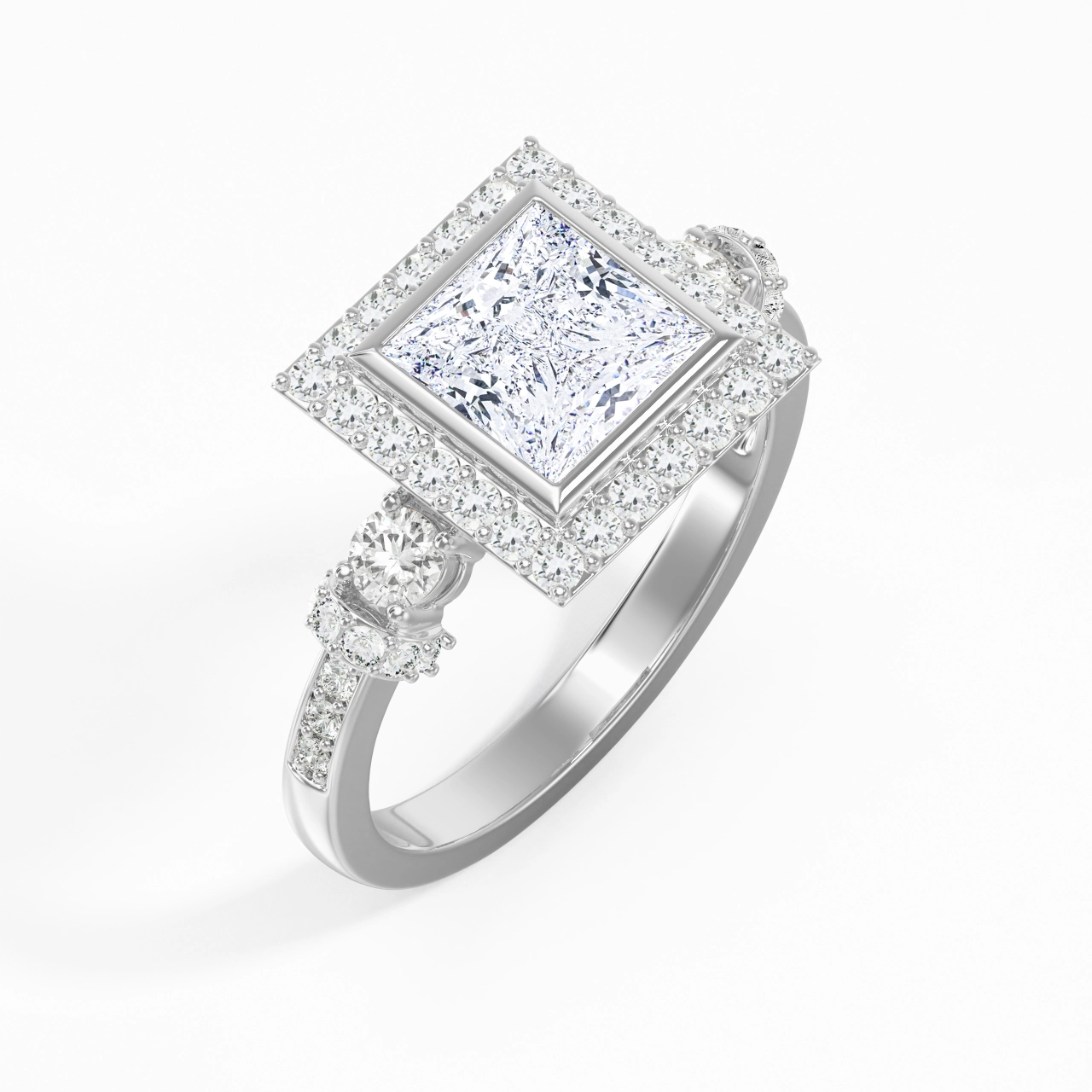 Vintage Cutout Princess Cut Engagement Ring