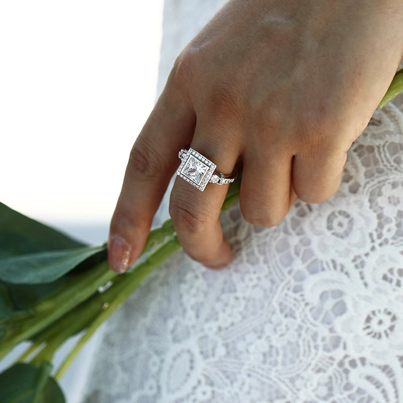 Vintage Cutout Princess Cut Engagement Ring