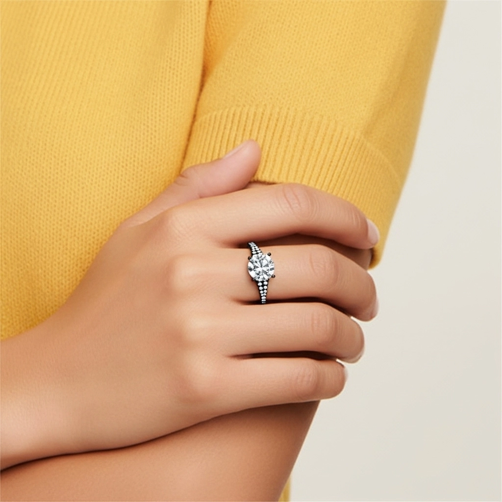 Argent sterling 925 Pavé Tige Fendue Bague de fiançailles