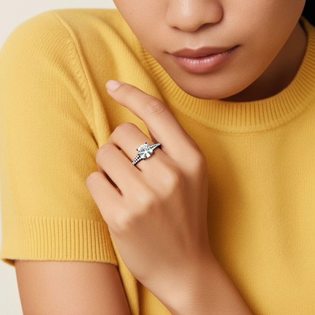 Argent sterling 925 Pavé Tige Fendue Bague de fiançailles