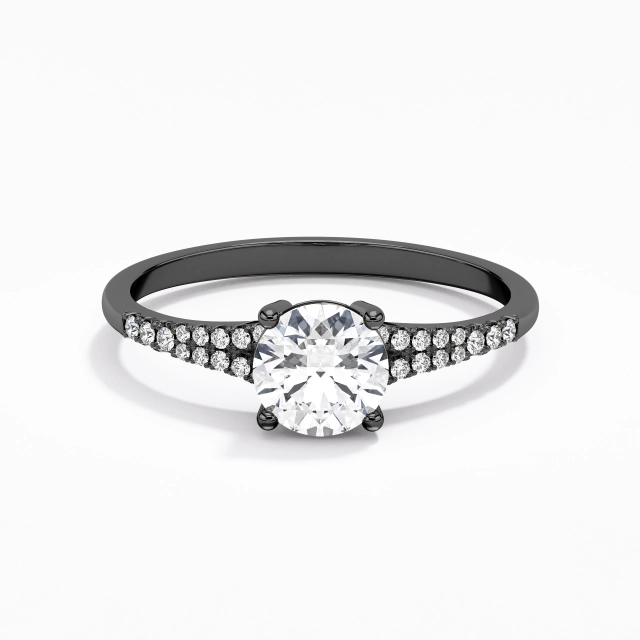 Noir Pavé Gracieux 1.00ct Moissanite Bague de fiançailles Tige Fendue Argent sterling 925