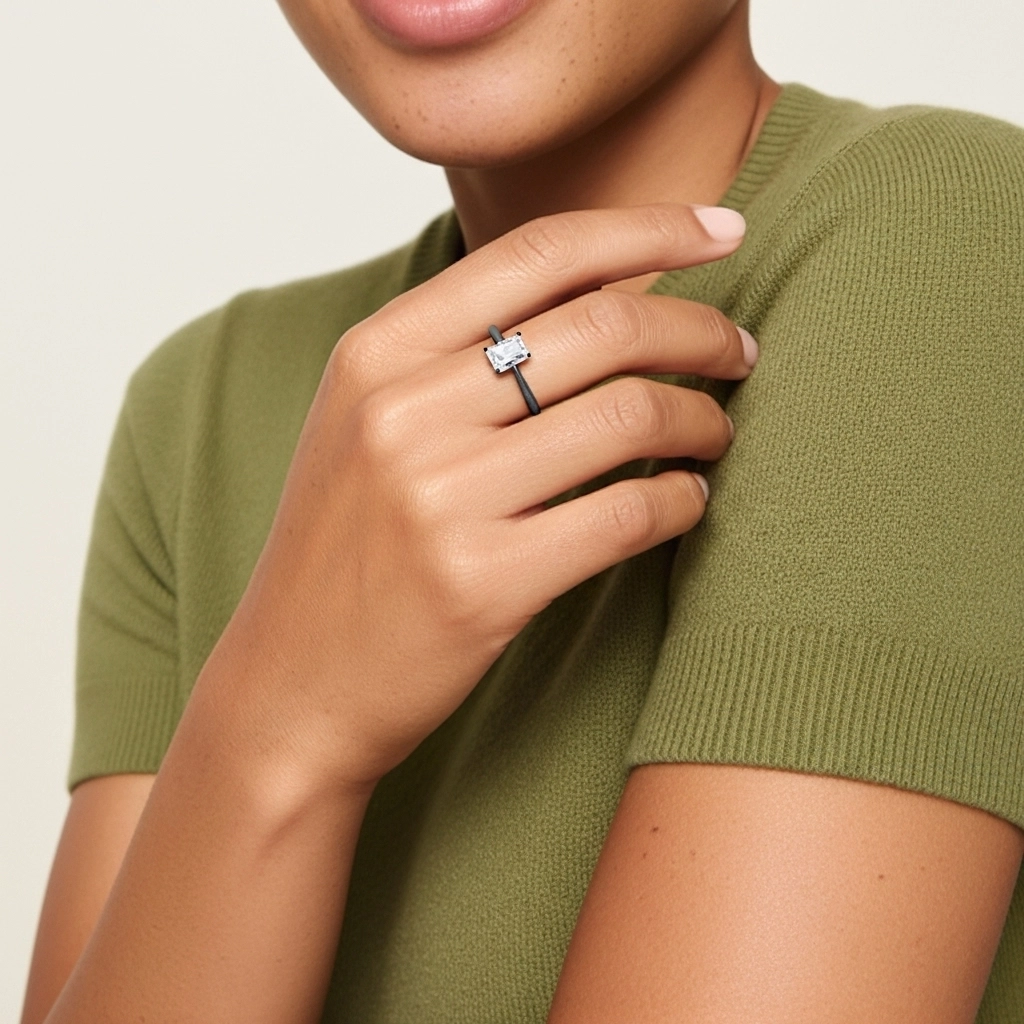 925 Sterling Silver Solitaire Reverse Tapered Engagement Ring