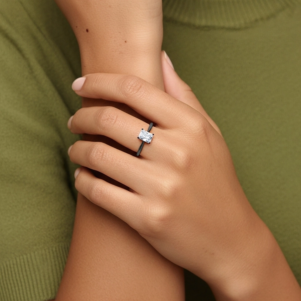 925 Sterling Silver Solitaire Reverse Tapered Engagement Ring