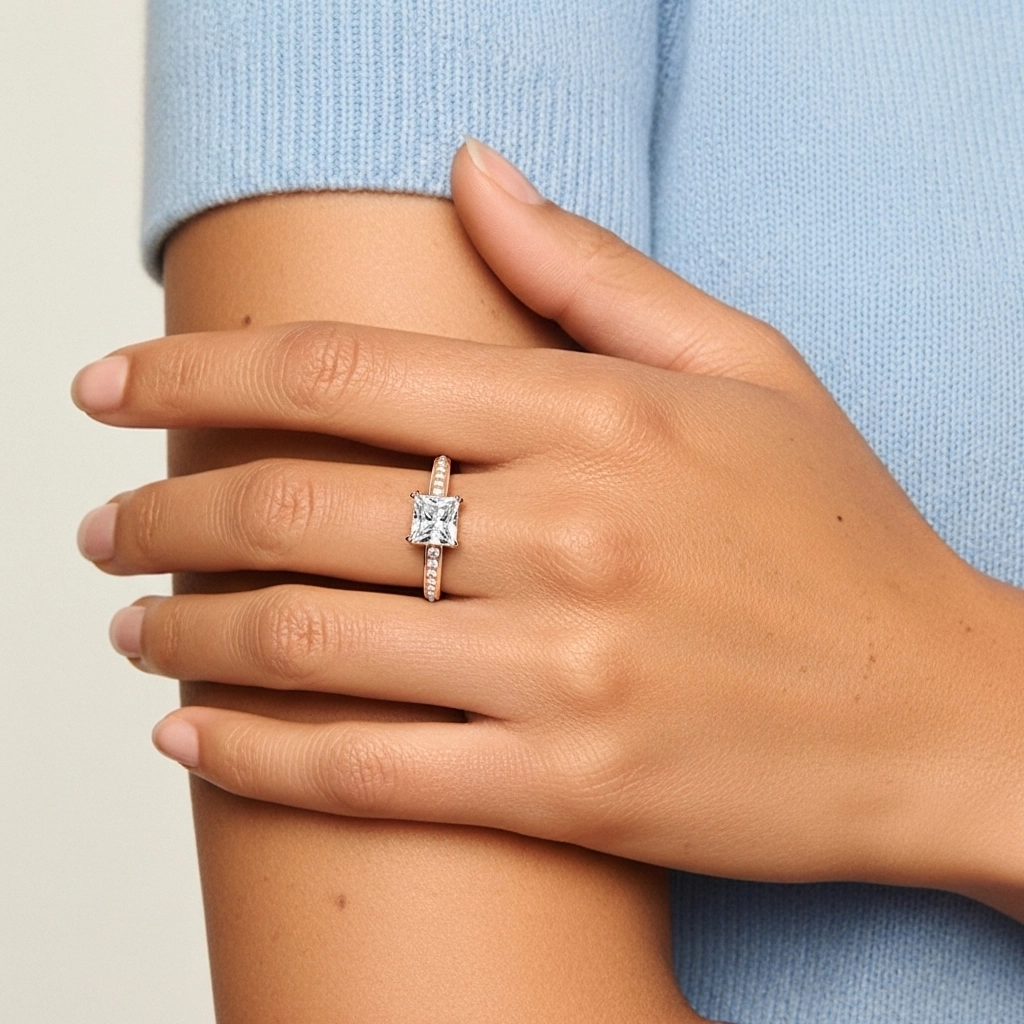 Argent sterling 925 Pavé Canaliser Bague de fiançailles