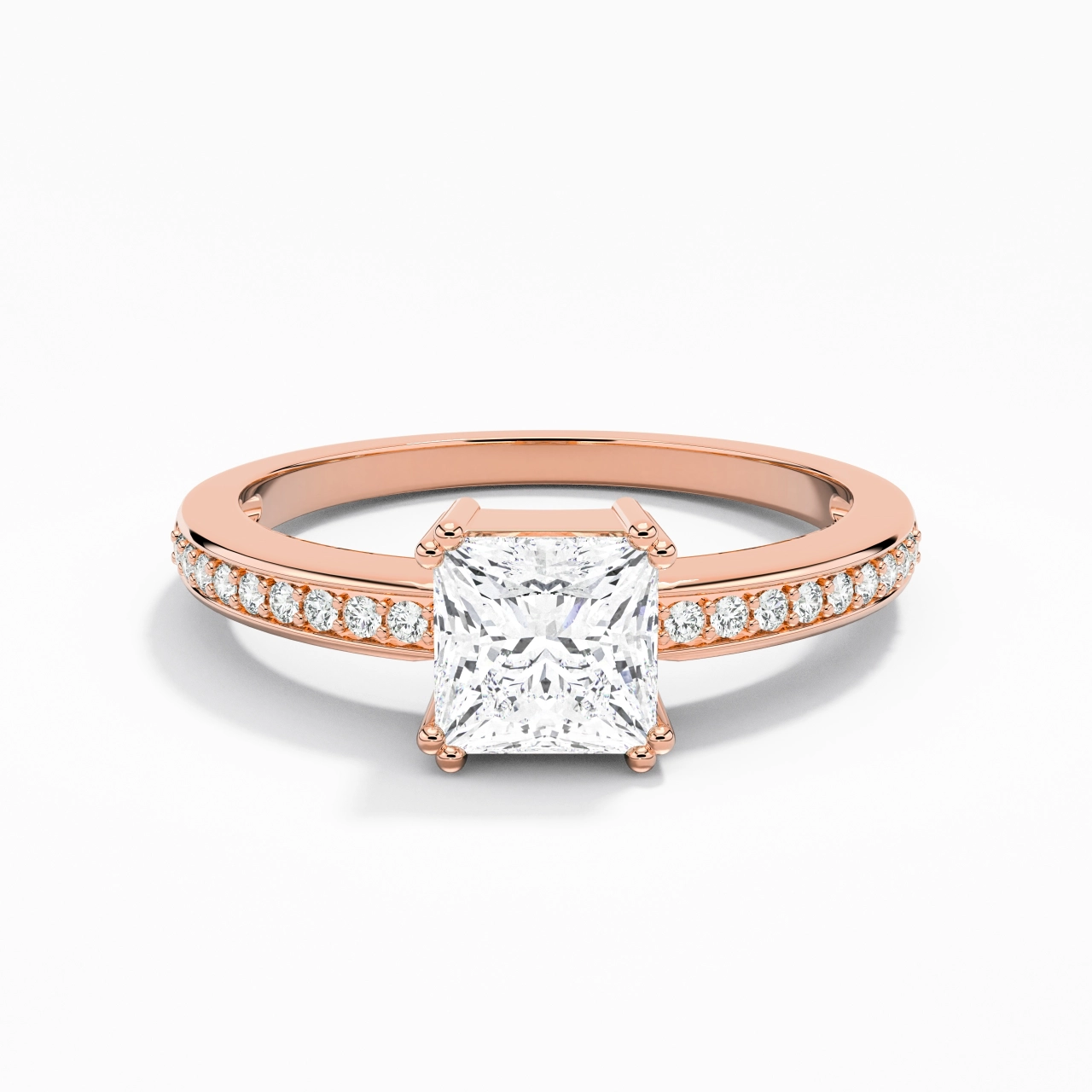 18K Rose Gold Pavé Channel Engagement Ring