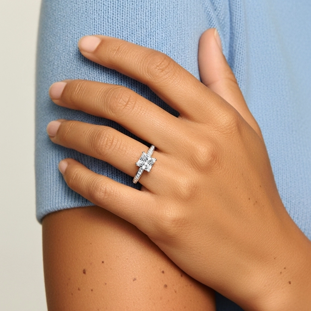 Or blanc 14 carats Pavé Canaliser Bague de fiançailles