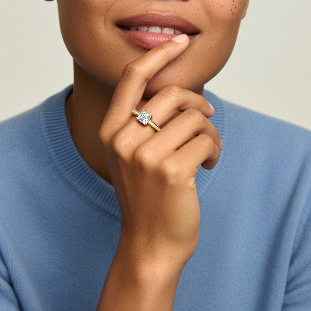 Or 18 carats Pavé Canaliser Bague de fiançailles