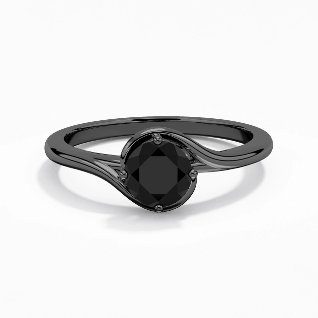 Moderno Redondo Circonio cúbico Anillo de Compromiso 1.00ct En Negro Plata esterlina 925 Solitario Pata que cruza