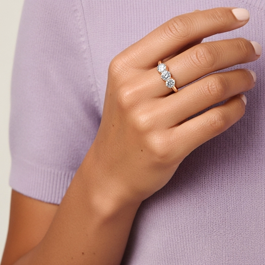 Argent sterling 925 Trois pierres Griffe Tige Traditionnelle Bague de fiançailles