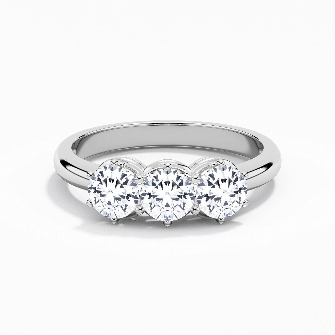 Platinum Three Stone Prong Traditional Shank Engagement Ring