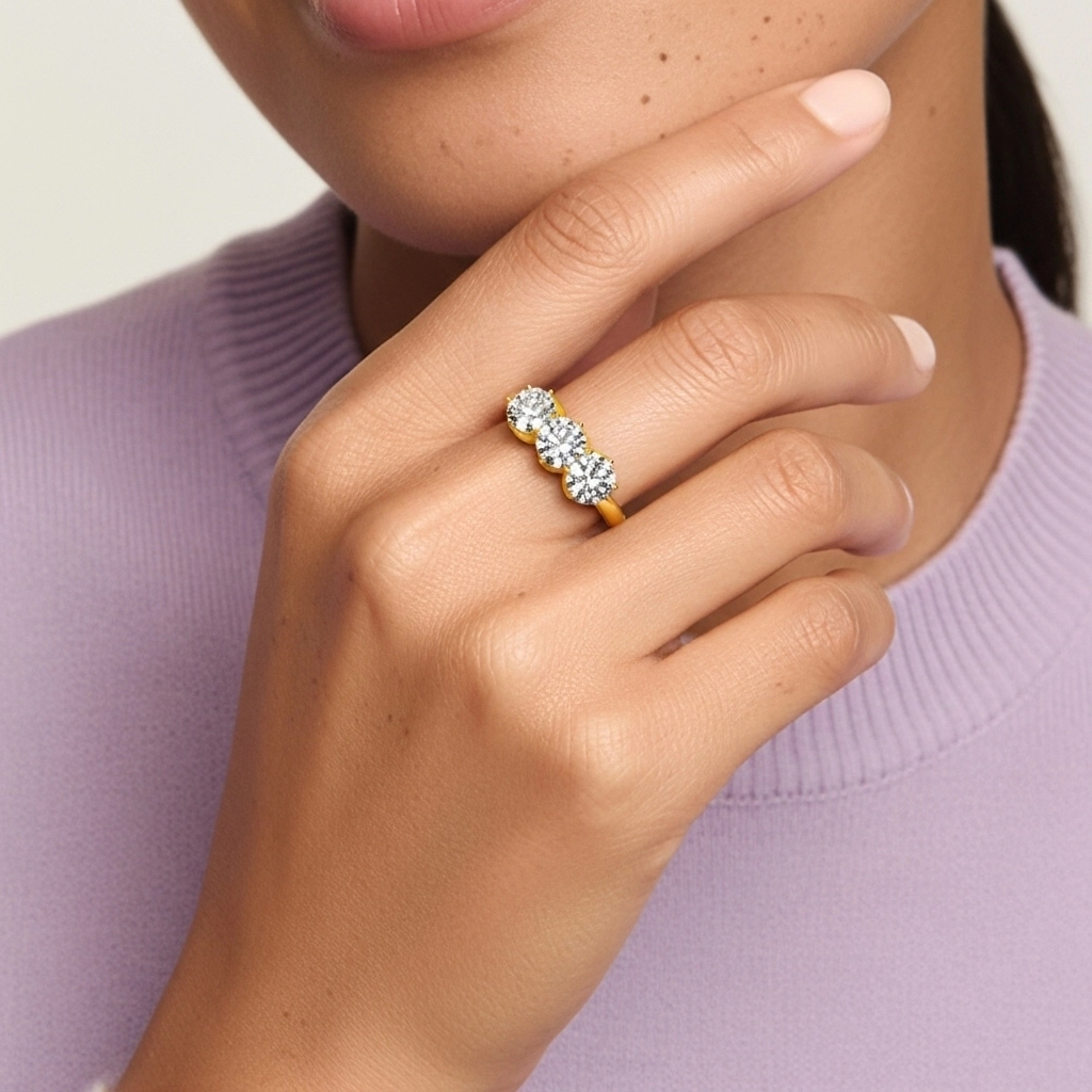 Argent sterling 925 Trois pierres Griffe Tige Traditionnelle Bague de fiançailles