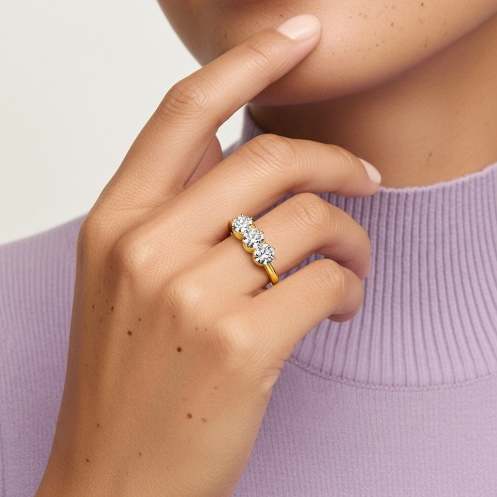 Argent sterling 925 Trois pierres Griffe Tige Traditionnelle Bague de fiançailles