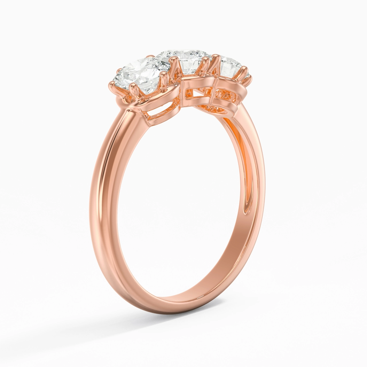 14K Rose Gold Three Stone Prong Traditional Shank Engagement Ring