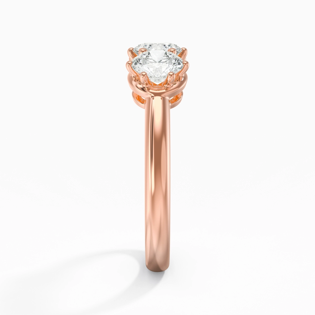 14K Rose Gold Three Stone Prong Traditional Shank Engagement Ring