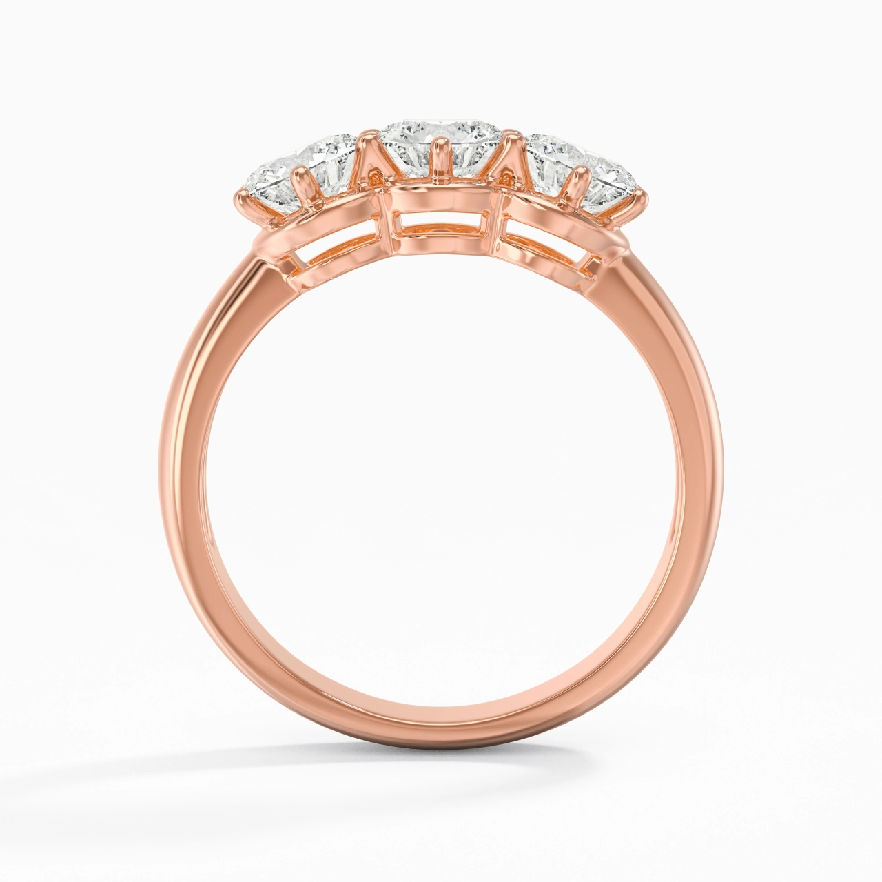 14K Rose Gold Three Stone Prong Traditional Shank Engagement Ring