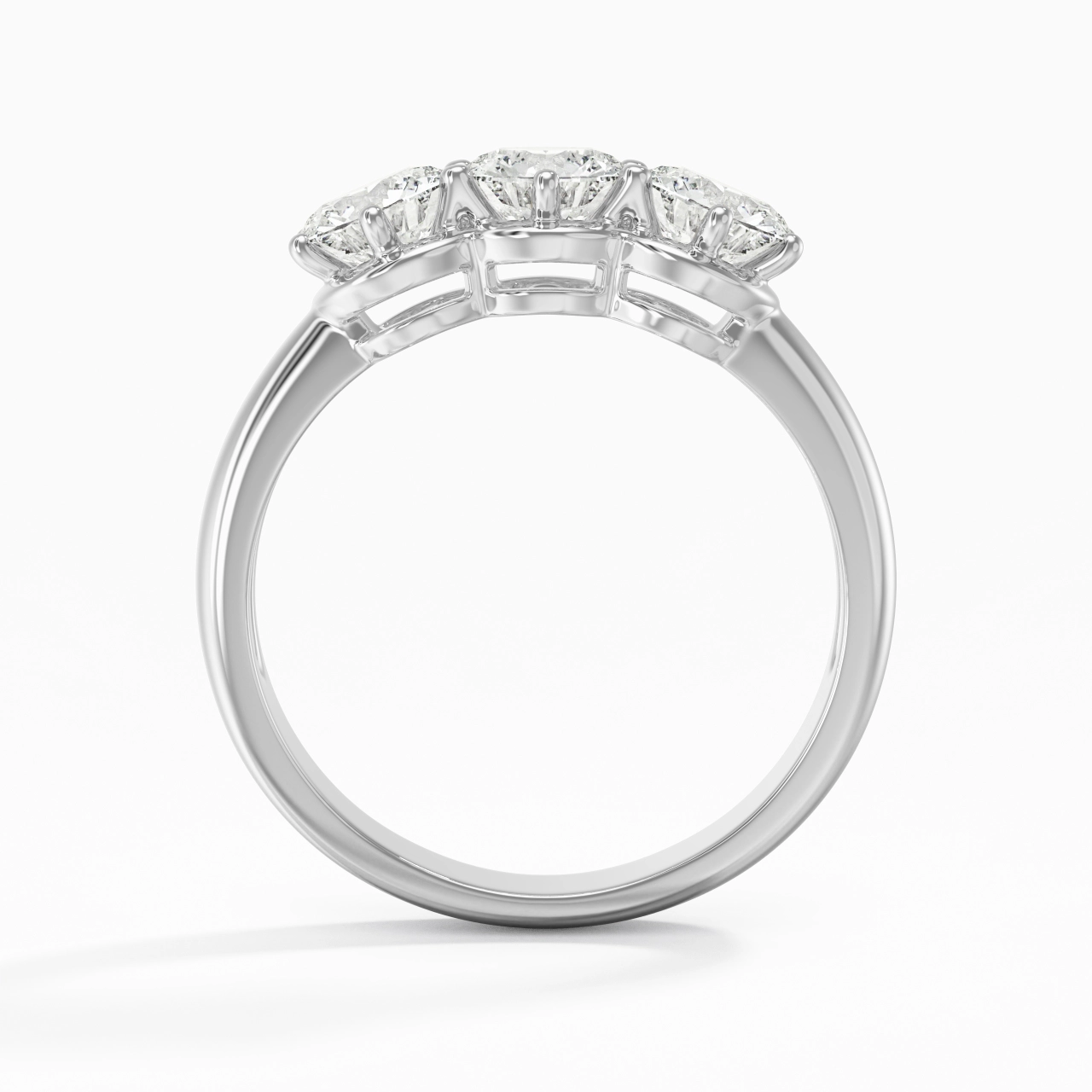 Platinum Three Stone Prong Traditional Shank Engagement Ring