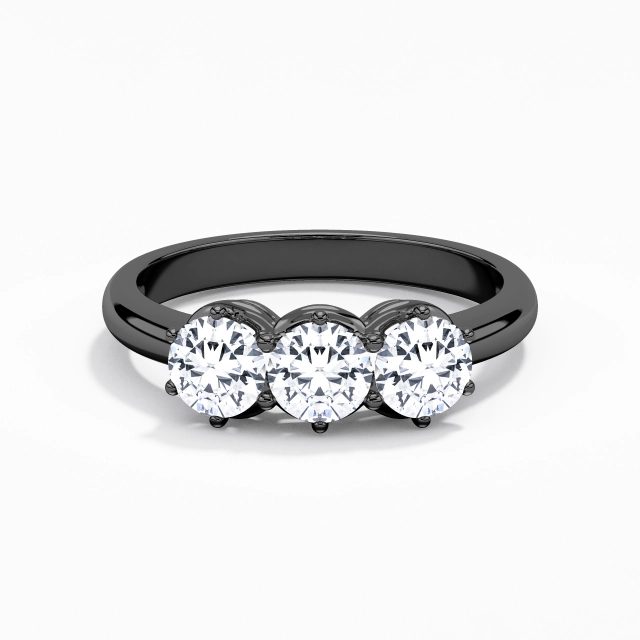 Black Three Stone Prong Delicate 1.00ct Moissanite Engagement Ring Traditional Shank 925 Sterling Silver