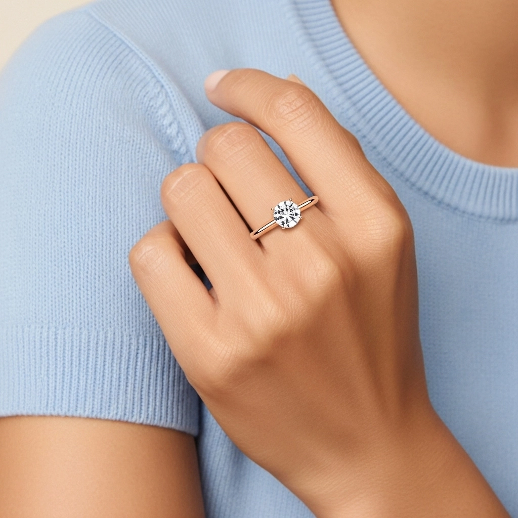 Elegante Redondo Corte Anillo de Compromiso