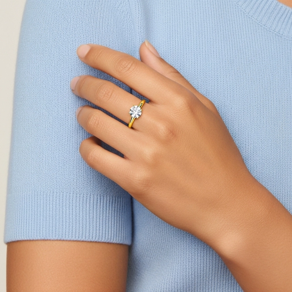 Élégant Rond Coupé Bague de fiançailles