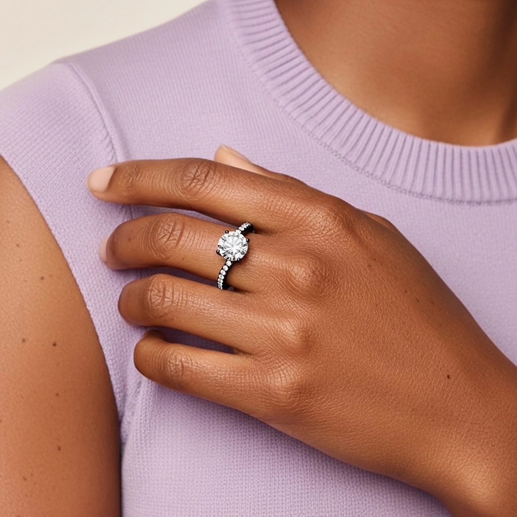 Argent sterling 925 Pavé Tige de Contournement Bague de fiançailles